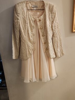 Cream Lace Jacket & Dress Set - Elegant Cream Women's Dress